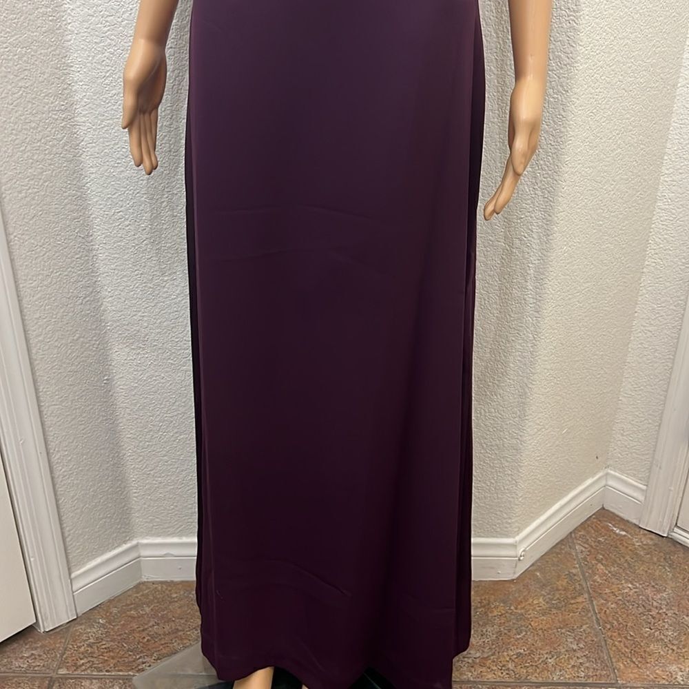 Michaelangelo Dress Sz 8 Plum Purple Diamond Accent Ruched Scoop Neck Maxi Lined - Picture 6 of 11
